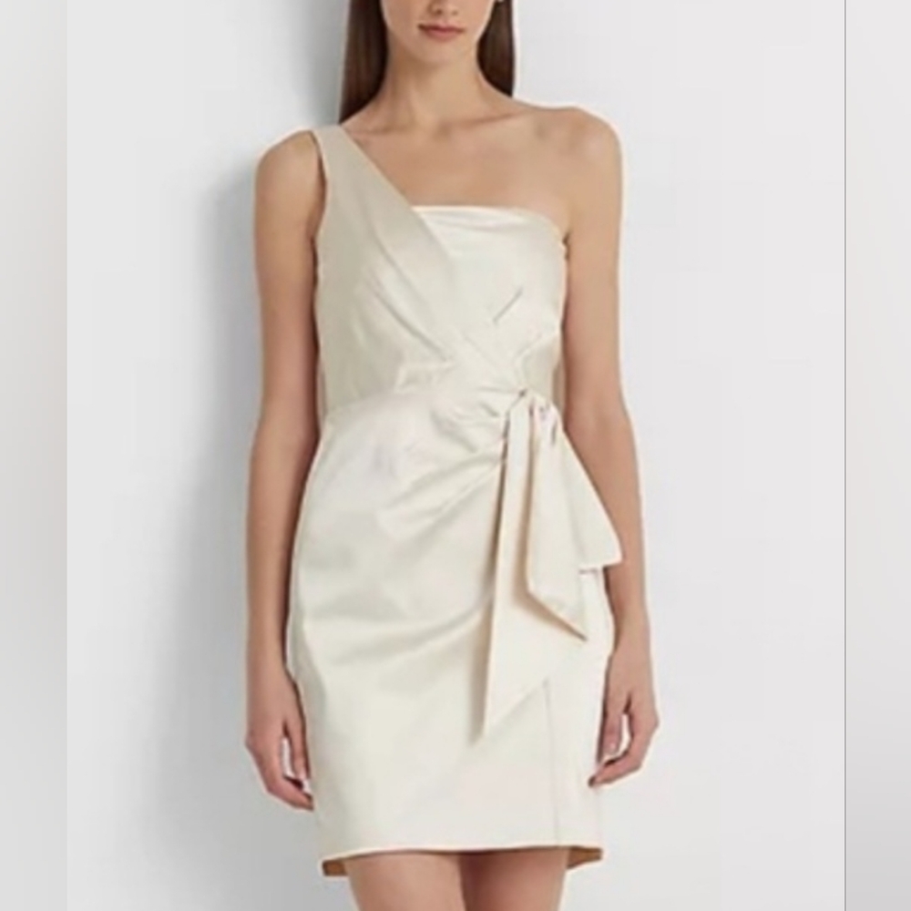 Ralph Lauren NWT Blk Label Winter Ivory/Cream Bow One Shoulder Cocktail Dress 12